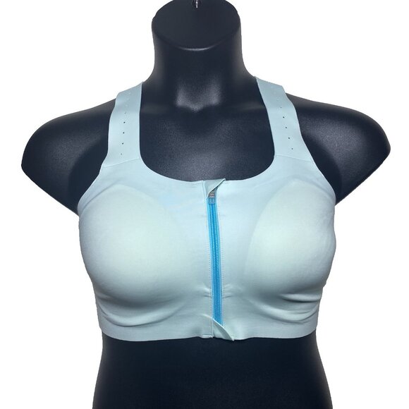 Brooks 30C/D Dare Zip Front Run Bra 2.0 Ice Blue Vivid Teal Molded Sports Bra - Picture 9 of 9